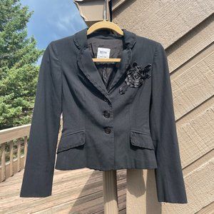 Moschino Vintage Black Cocktail Blazer with Flower Ribbon Detail